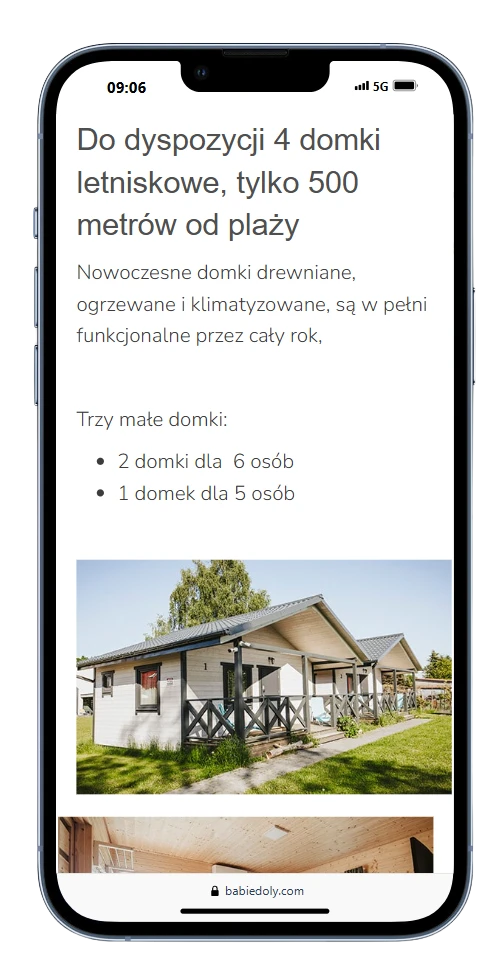 Mobilna strona internetowa dla ośrodka wypoczynkowego